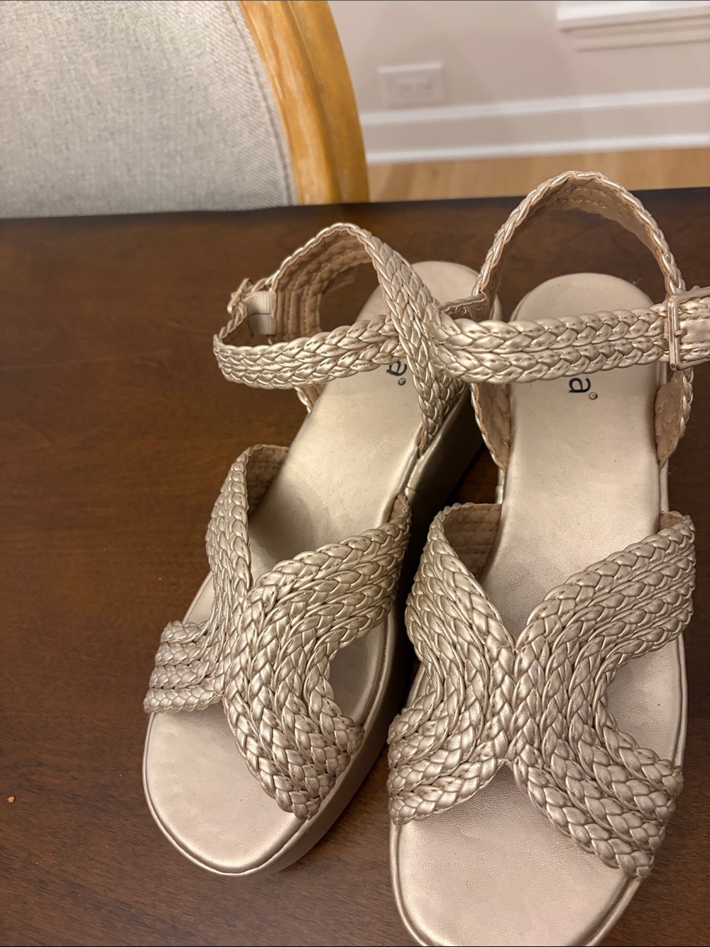 Diba Braided Metallic Wedge Sandals - Gold